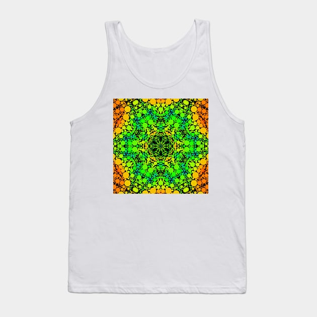 Dot Mandala Flower Blue Orange Yellow and Green Tank Top by WormholeOrbital